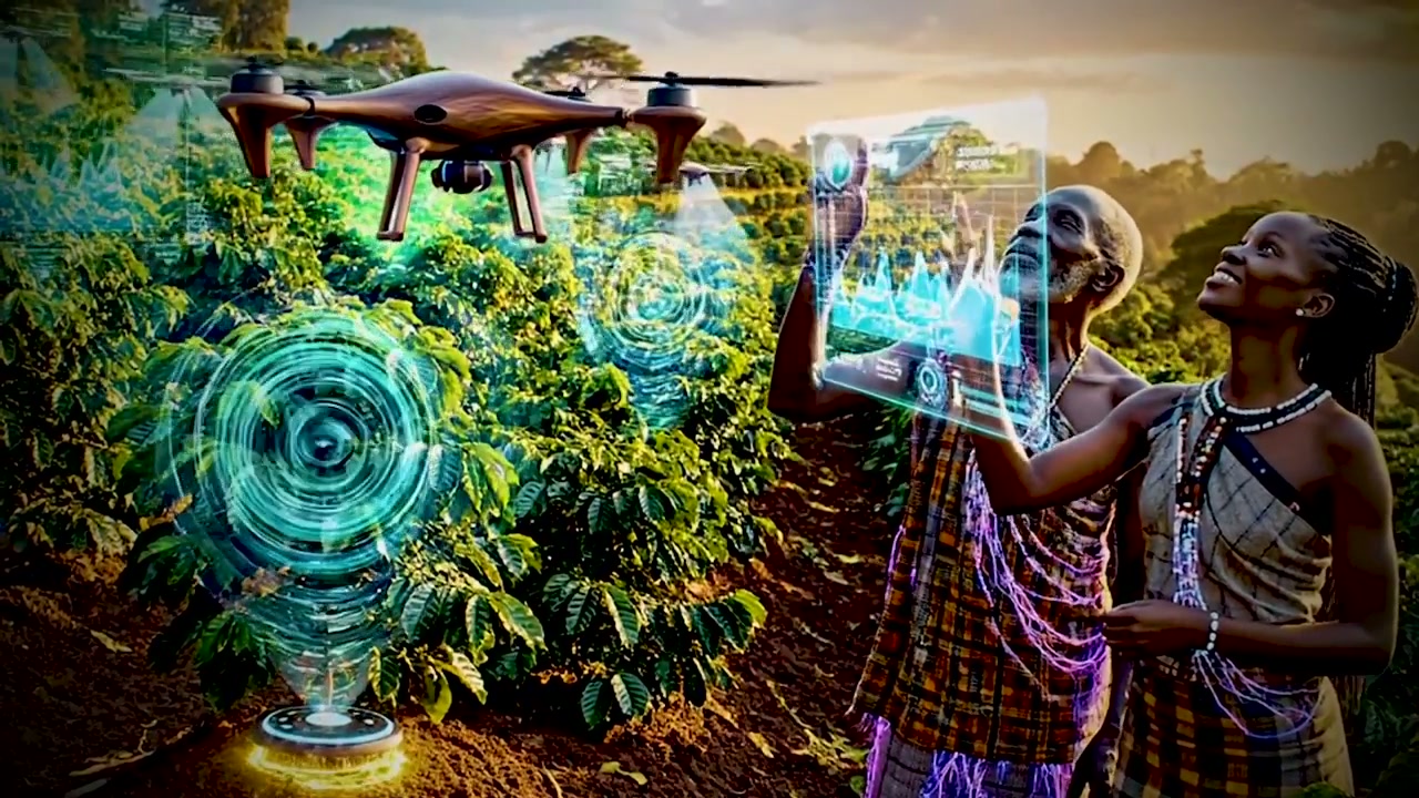 Ugandan coffee farm at golden hour