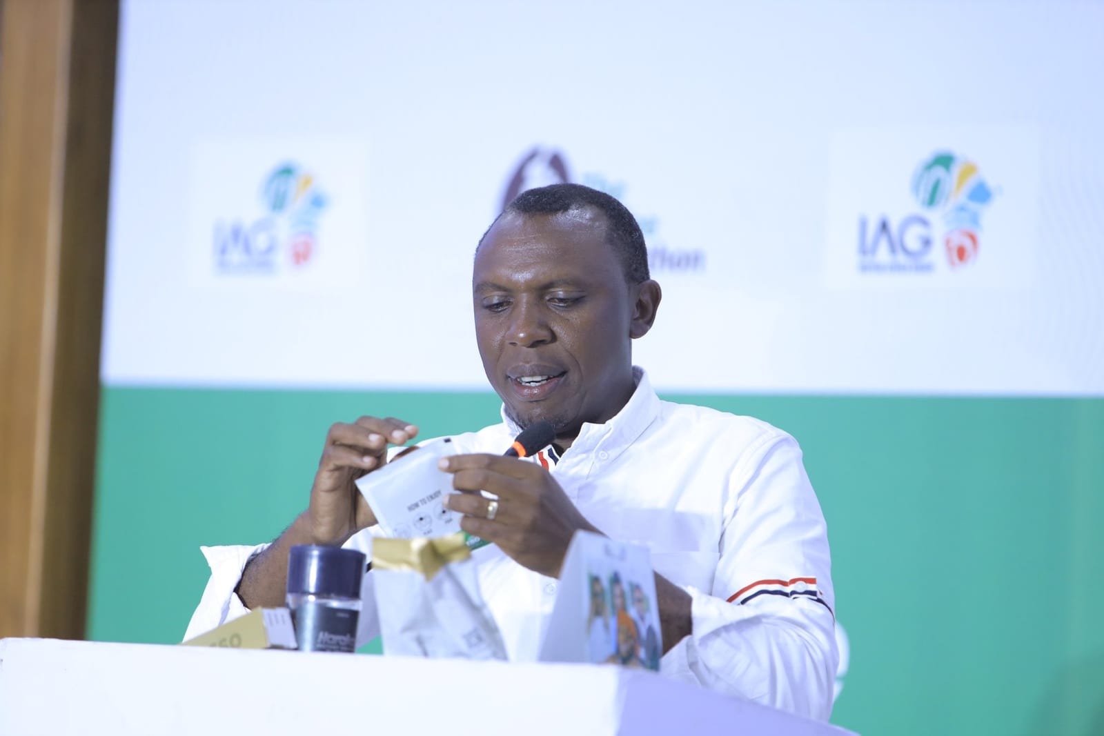 Nelson Tugume, CEO and Founder, Inspire Africa Coffee Park — at a product launch
