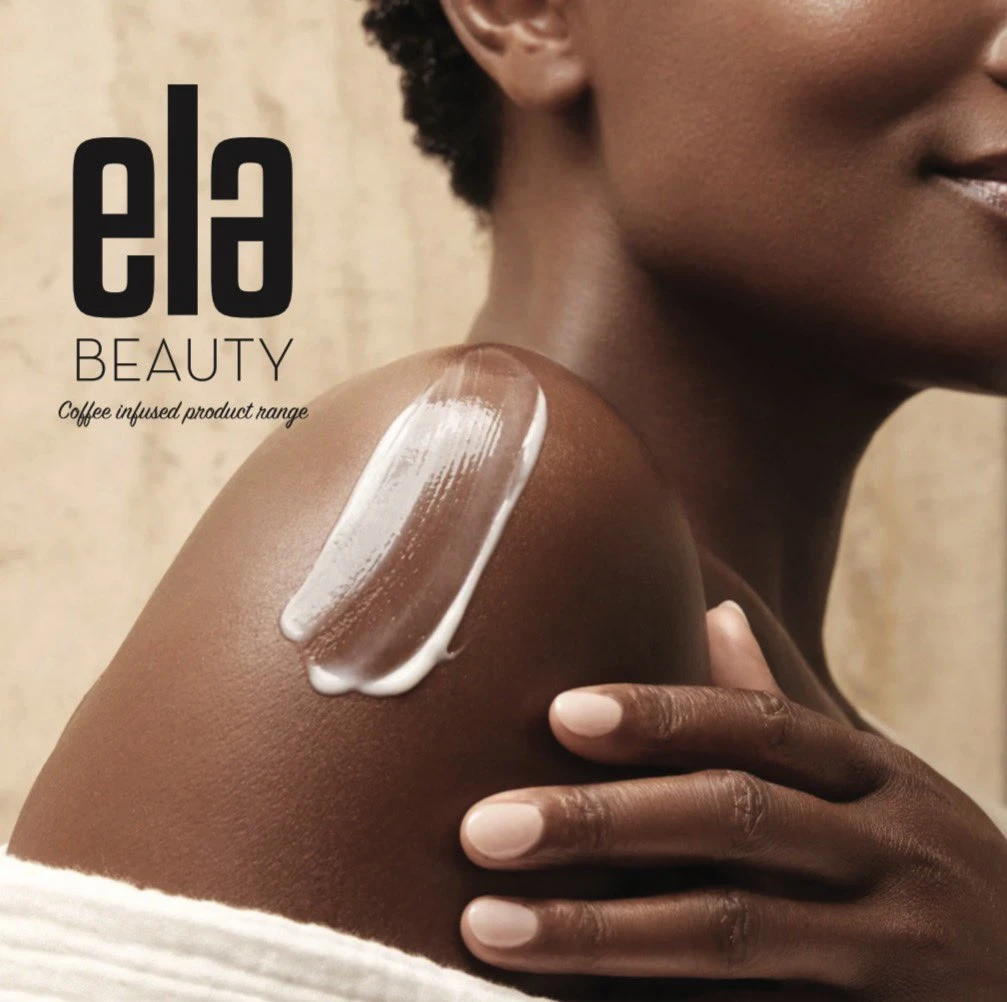 Ela Beauty — coffee-infused body cream on skin, from the Inspire Africa cosmetics range